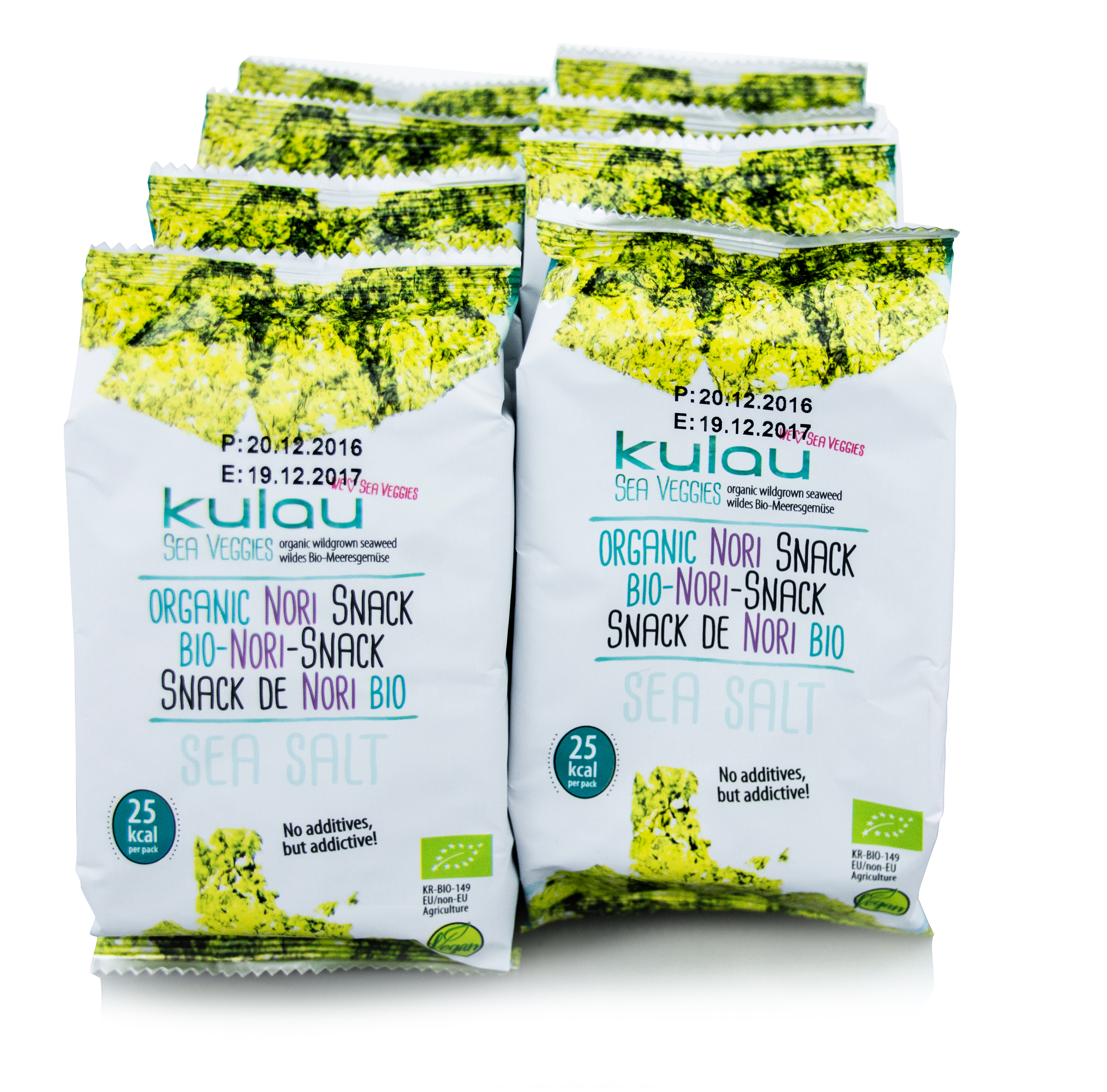 8er Pack des KULAU Bio-Nori-Snacks Sea Salt 